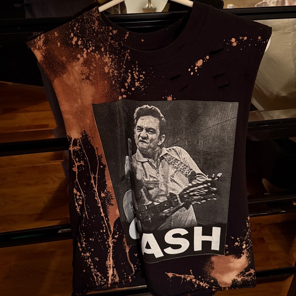 Cash Black Graphic T-Shirt with Orange Splatter